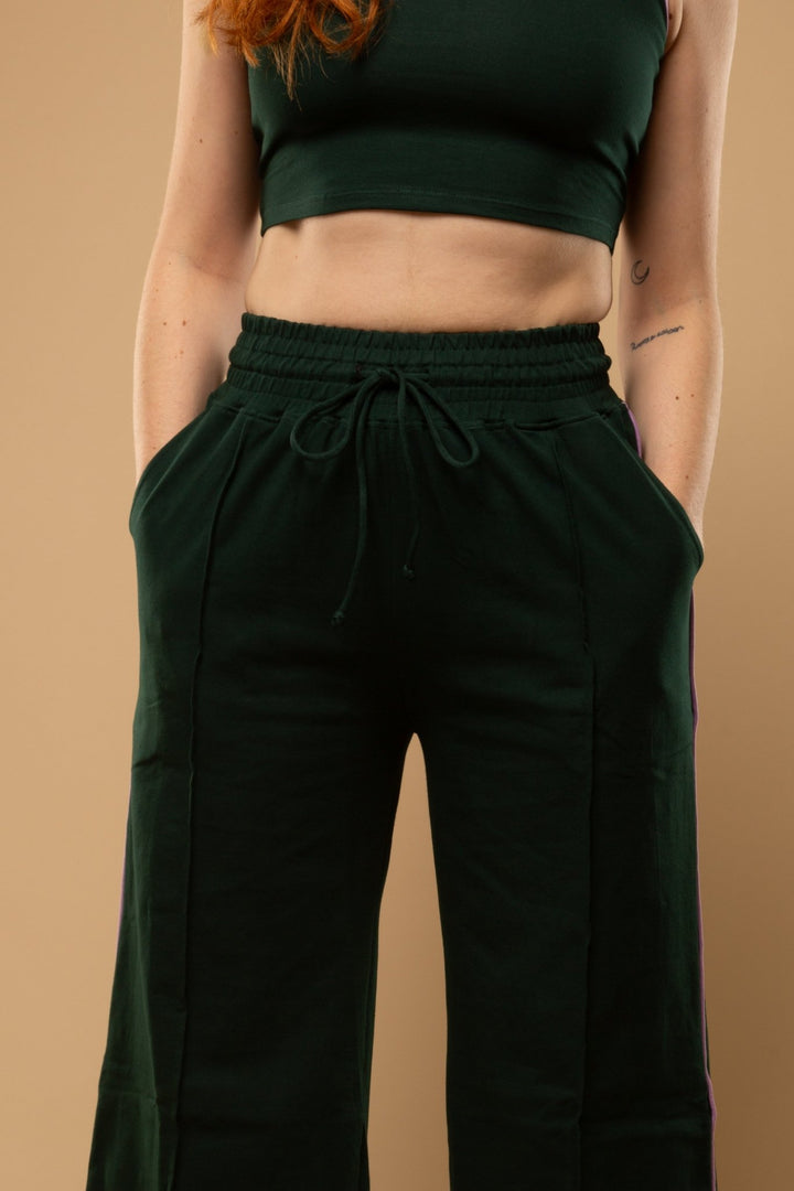 Trackie Trousers Wide Leg Regular in Forest Green - Manners London