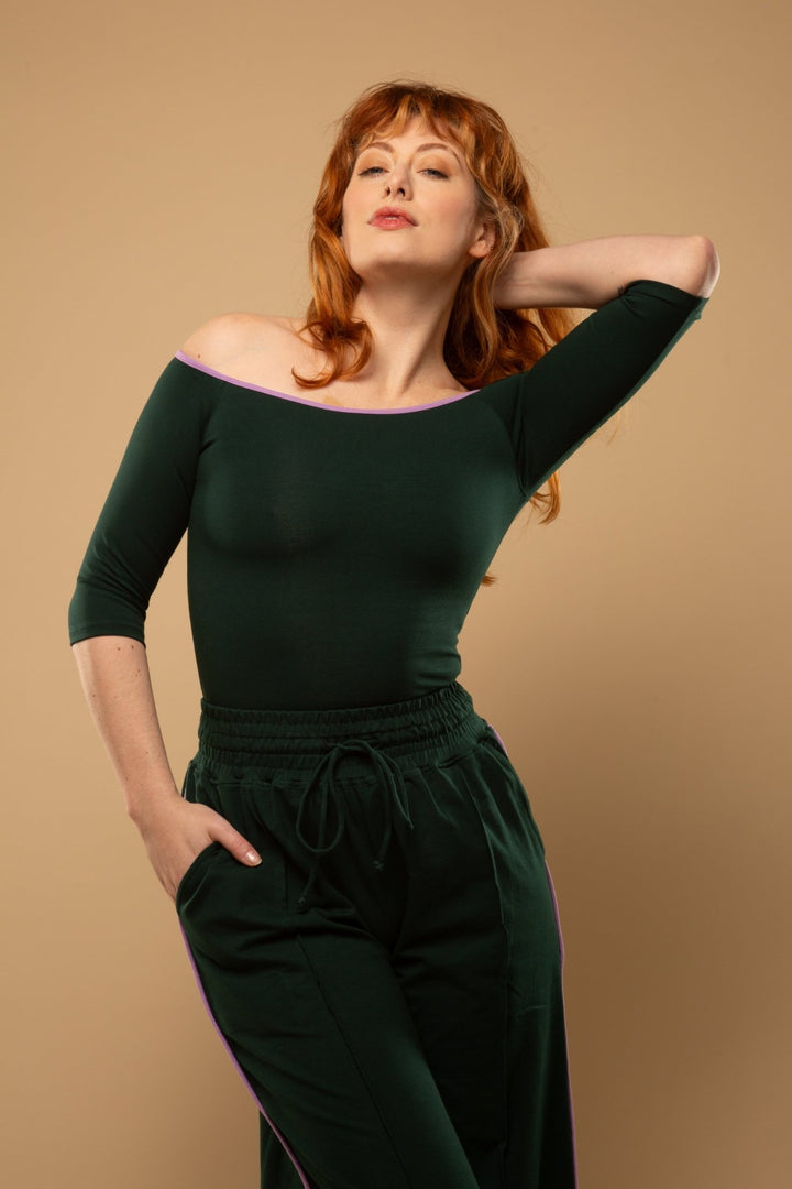 Trackie Trousers Wide Leg Regular in Forest Green - Manners London
