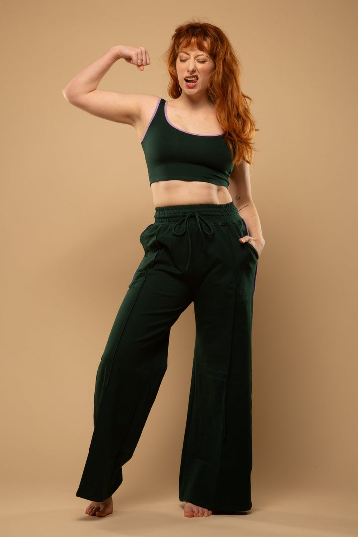 Trackie Trousers Wide Leg Regular in Forest Green - Manners London