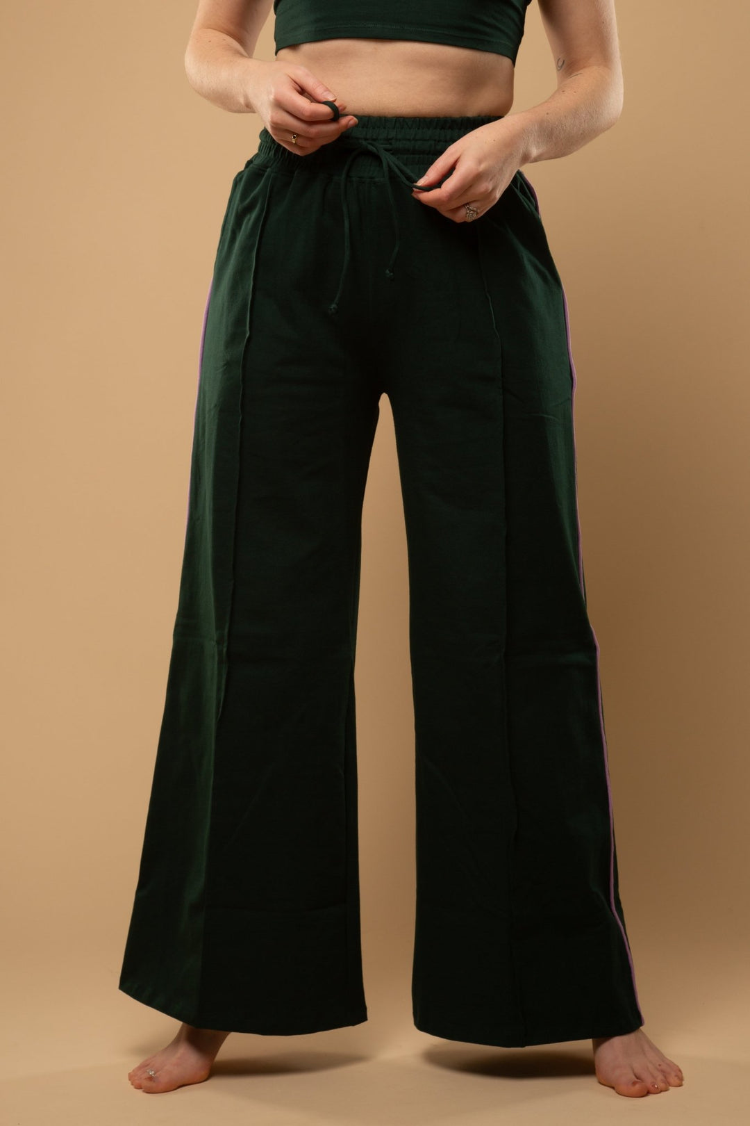 Trackie Trousers Wide Leg Regular in Forest Green - Manners London