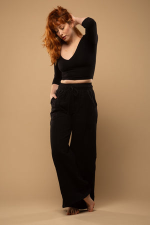 Trackie Trousers Wide Petite in Black - Manners London