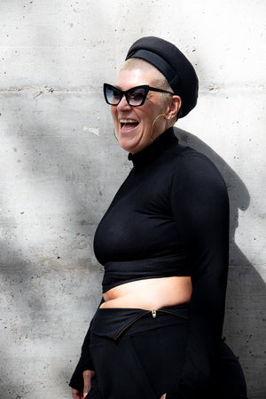 Turtle Neck Long Sleeve Crop Top with Hole in Black - Manners London