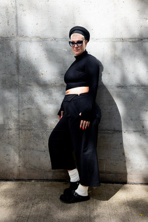 Turtle Neck Long Sleeve Crop Top with Hole in Black - Manners London