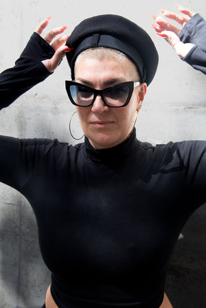 Turtle Neck Long Sleeve Crop Top with Hole in Black - Manners London