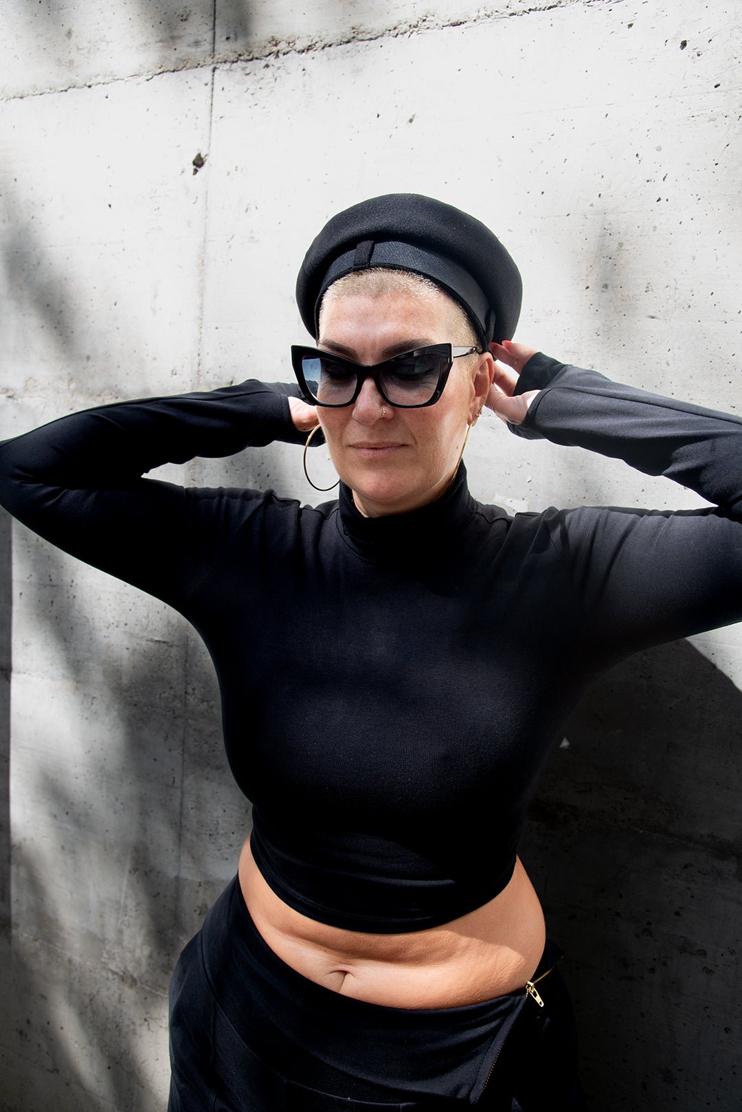 Turtle Neck Top Crop Long Sleeve with Hole in Black | Cute Tops