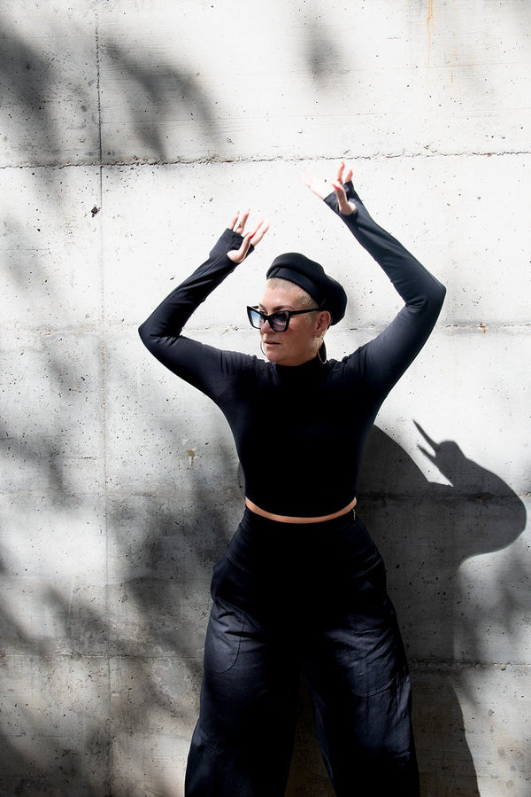 Turtle Neck Long Sleeve Crop Top with Hole in Black - Manners London