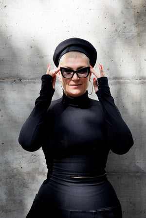 Turtle Neck Long Sleeve Crop Top with Hole in Black - Manners London