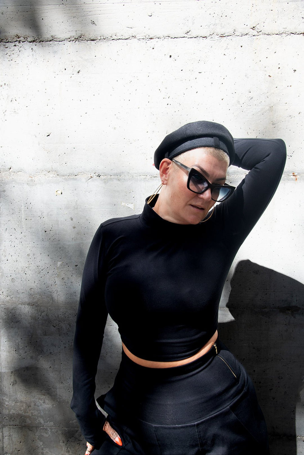 Turtle Neck Long Sleeve Crop Top with Hole in Black - Manners London