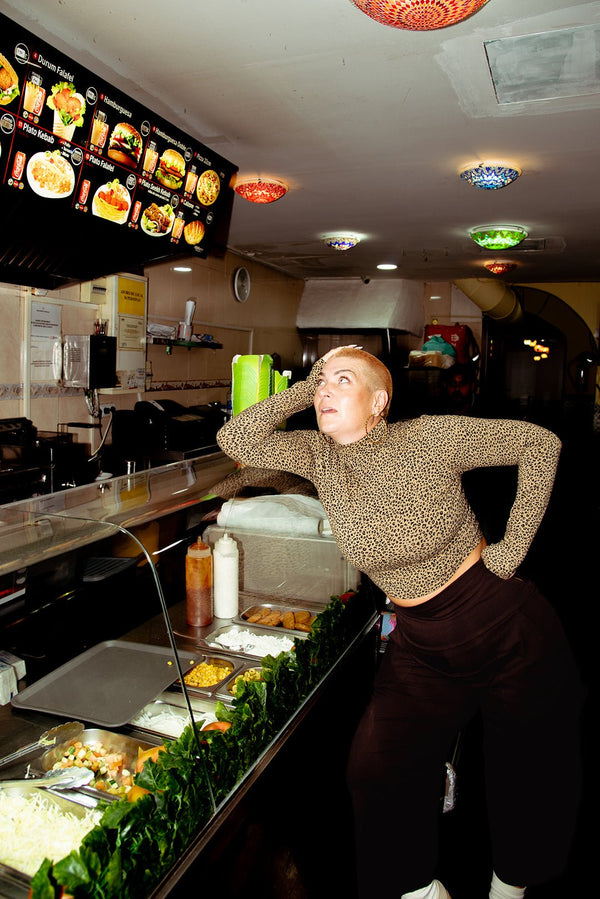 Turtle Neck Long Sleeve Crop Top with Hole in Classic Leopard - Manners London