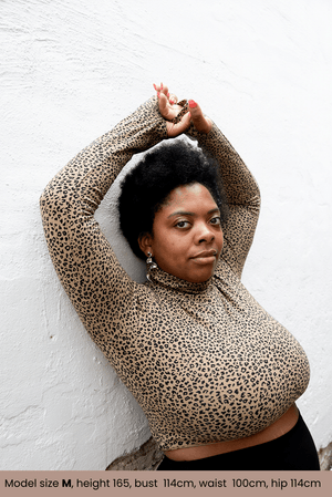 Turtle Neck Long Sleeve Crop Top with Hole in Classic Leopard - Manners London
