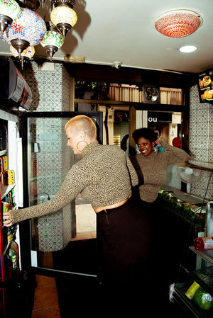 Turtle Neck Long Sleeve Crop Top with Hole in Classic Leopard - Manners London