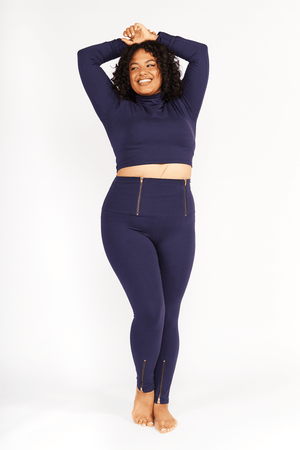 Turtle Neck Long Sleeve Crop Top with Hole in Eclipse - Manners London