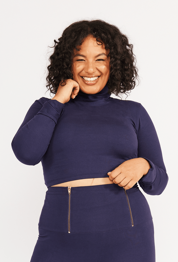Turtle Neck Long Sleeve Crop Top with Hole in Eclipse - Manners London
