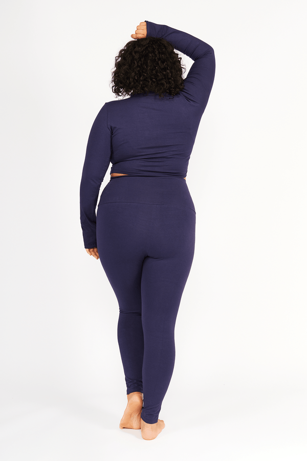 Turtle Neck Long Sleeve Crop Top with Hole in Eclipse - Manners London