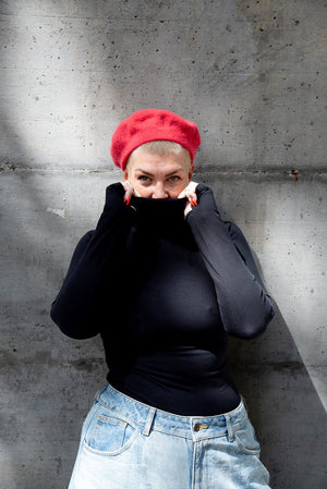 Turtle Neck Long Sleeve Full Length Top with Hole in Black - Manners London