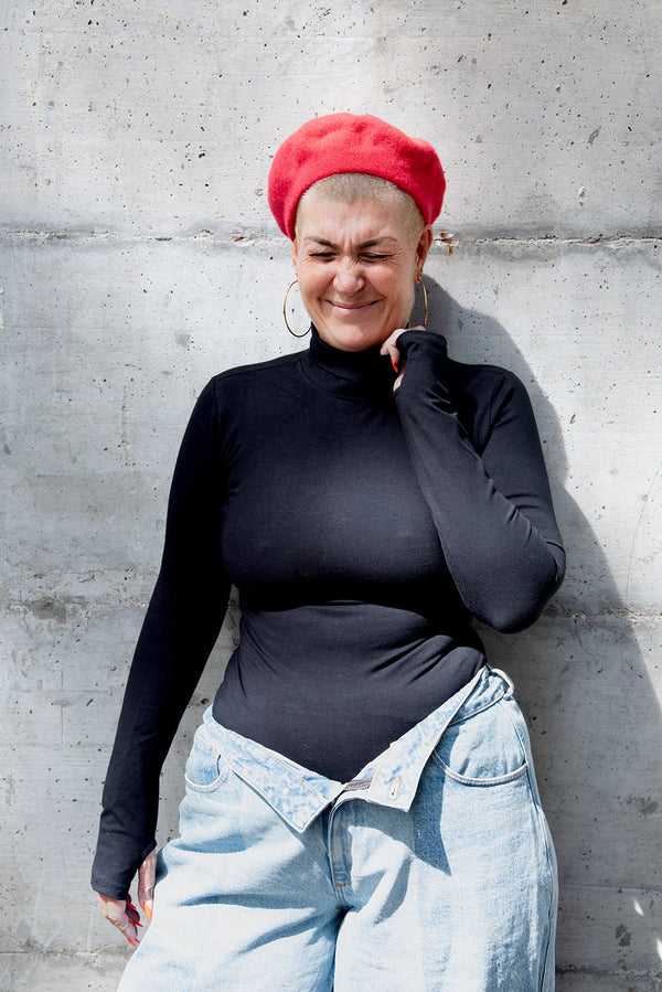 Turtle Neck Long Sleeve Full Length Top with Hole in Black - Manners London