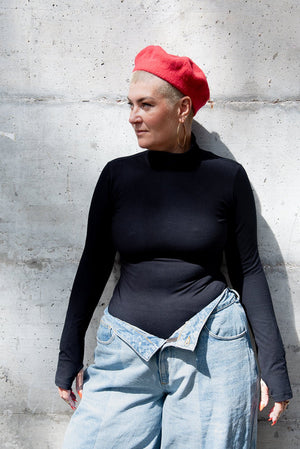 Turtle Neck Long Sleeve Full Length Top with Hole in Black - Manners London