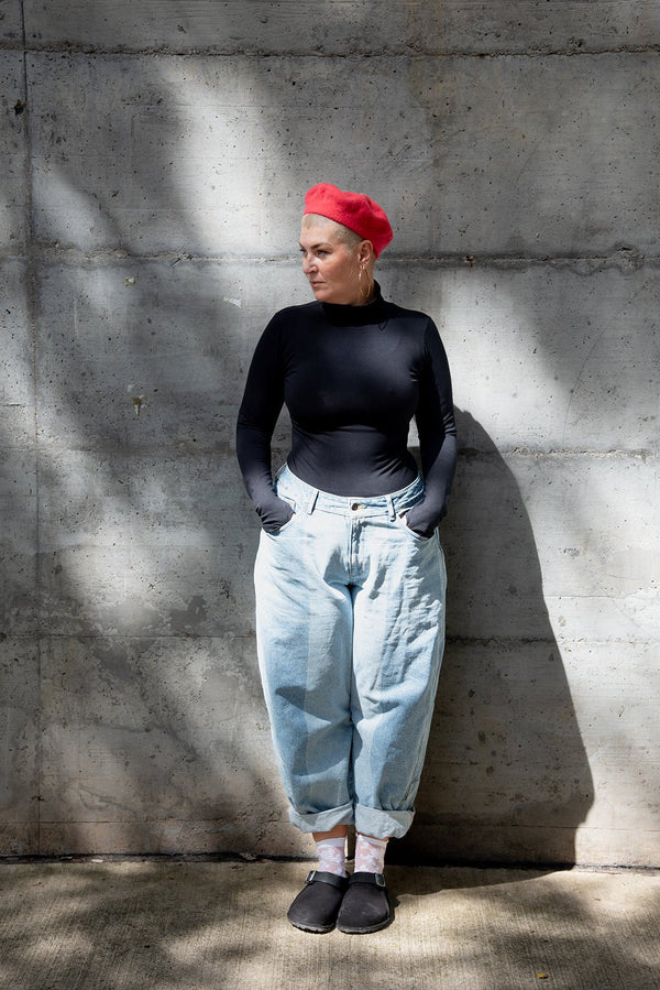 Turtle Neck Long Sleeve Full Length Top with Hole in Black - Manners London