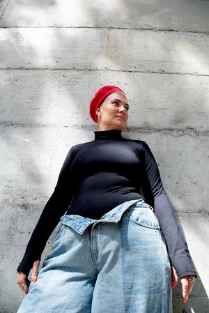 Turtle Neck Long Sleeve Full Length Top with Hole in Black - Manners London