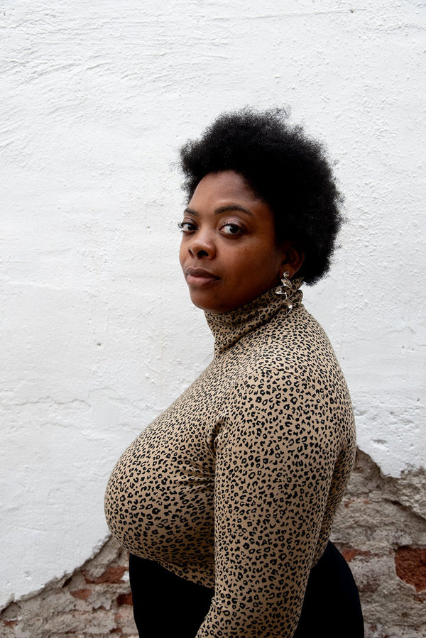 Turtle Neck Long Sleeve Full Length Top with Hole in Classic Leopard - Manners London