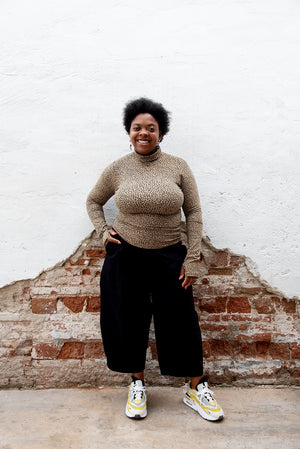 Turtle Neck Long Sleeve Full Length Top with Hole in Classic Leopard - Manners London