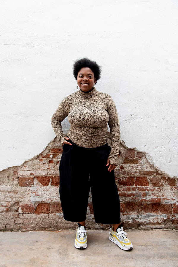 Turtle Neck Long Sleeve Full Length Top with Hole in Classic Leopard - Manners London