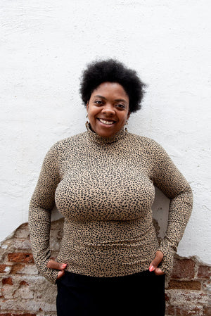 Turtle Neck Long Sleeve Full Length Top with Hole in Classic Leopard - Manners London