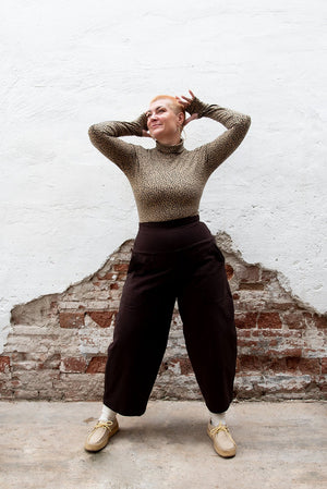 Turtle Neck Long Sleeve Full Length Top with Hole in Classic Leopard - Manners London