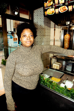 Turtle Neck Long Sleeve Full Length Top with Hole in Classic Leopard - Manners London