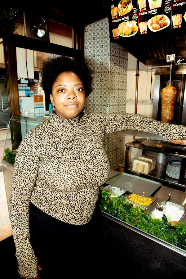 Turtle Neck Long Sleeve Full Length Top with Hole in Classic Leopard - Manners London