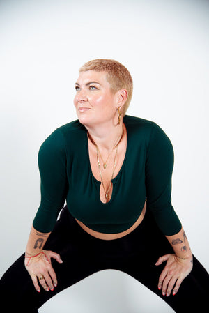 U Front Crop Top 3/4 sleeves in Forest Green - Manners London