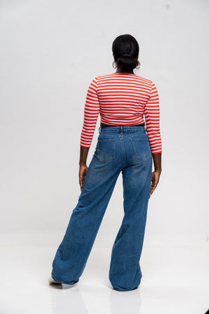 U Front Crop Top (7/8 sleeves) In Tomato Red on Bubblegum Pink!  - Manners London