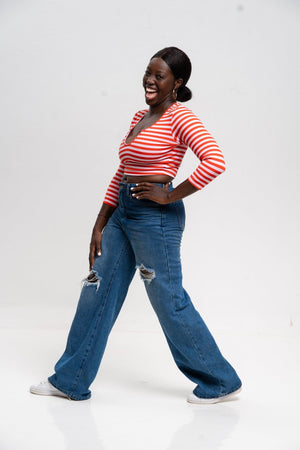 U Front Crop Top (7/8 sleeves) In Tomato Red on Bubblegum Pink!  - Manners London