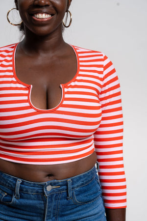 U Front Crop Top (7/8 sleeves) In Tomato Red on Bubblegum Pink!  - Manners London