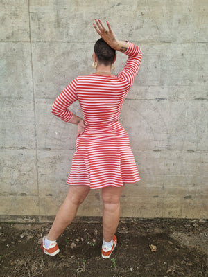 U Front Crop Top (7/8 sleeves) In Tomato Red on Bubblegum Pink!  - Manners London