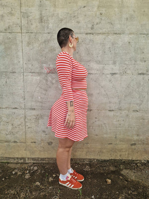 U Front Crop Top (7/8 sleeves) In Tomato Red on Bubblegum Pink!  - Manners London