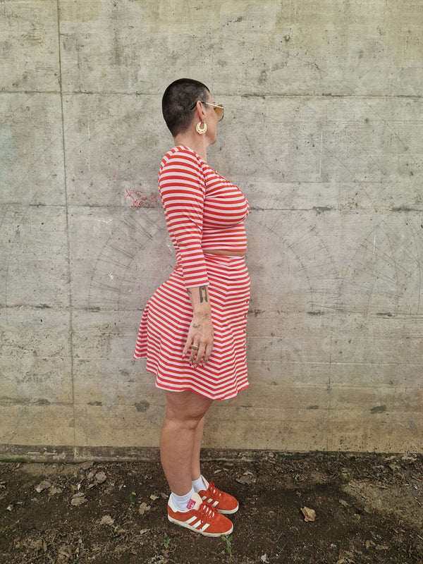 U Front Crop Top (7/8 sleeves) In Tomato Red on Bubblegum Pink!  - Manners London