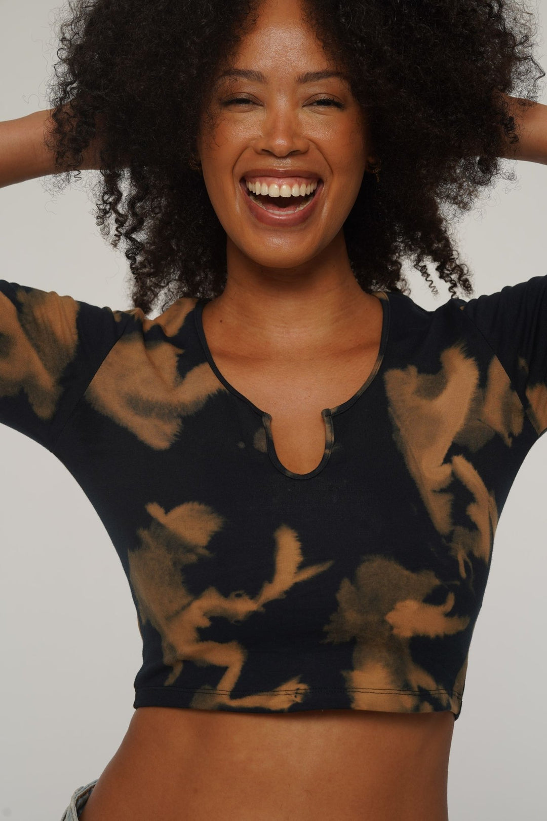 U Front Crop Top with sleeves in Acid Wash - Manners London