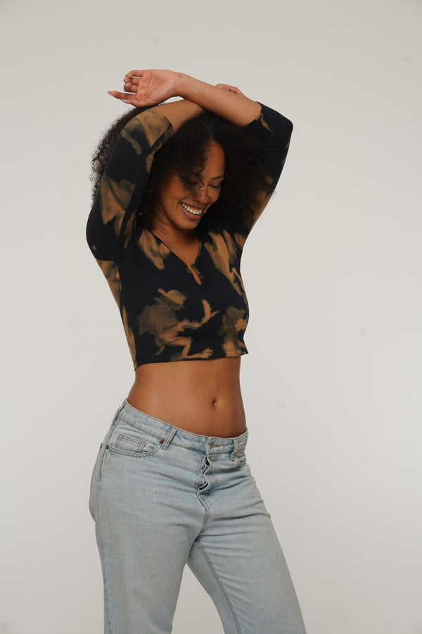 U Front Crop Top with sleeves in Acid Wash - Manners London