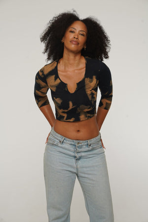 U Front Crop Top with sleeves in Acid Wash - Manners London