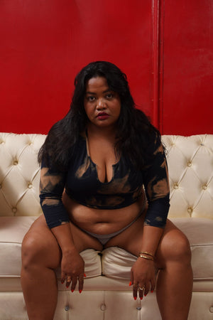 U Front Crop Top with sleeves in Acid Wash - Manners London