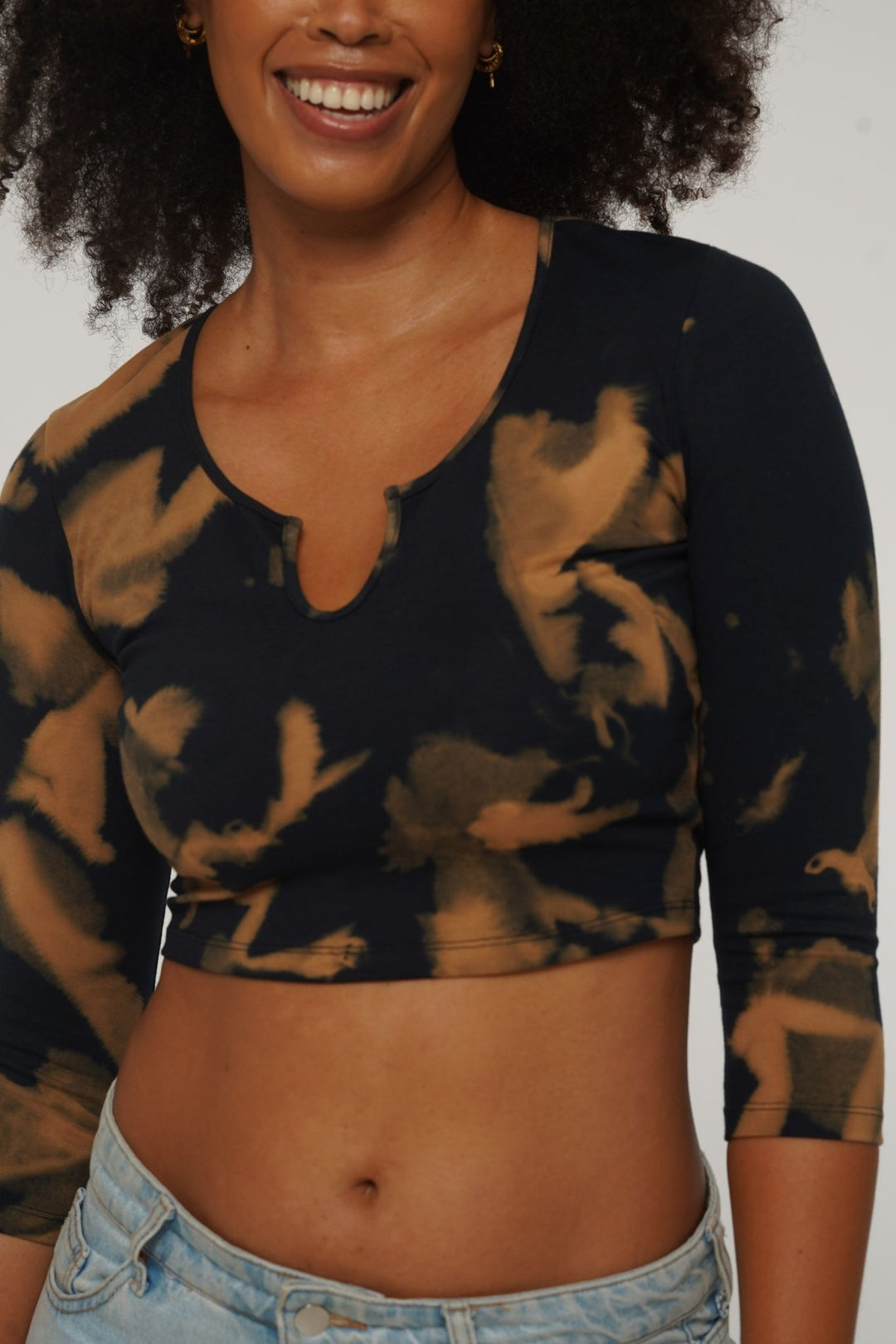 U Front Crop Top with sleeves in Acid Wash - Manners London