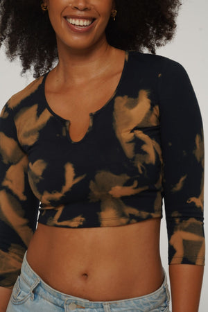 U Front Crop Top with sleeves in Acid Wash - Manners London