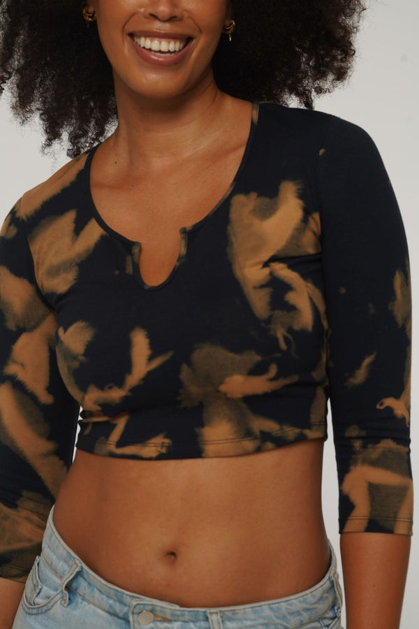 U Front Crop Top with sleeves in Acid Wash - Manners London