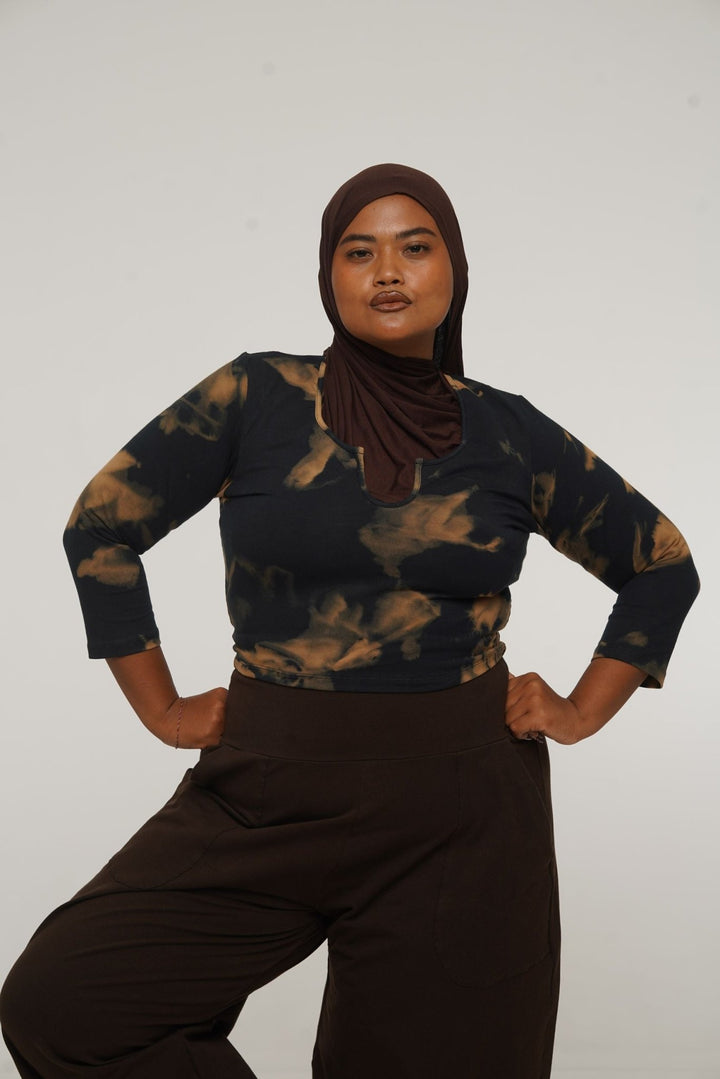 U Front Crop Top with sleeves in Acid Wash - Manners London