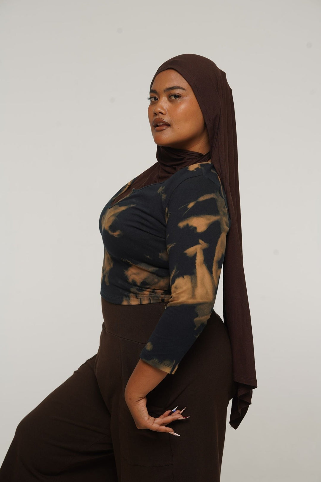 U Front Crop Top with sleeves in Acid Wash - Manners London