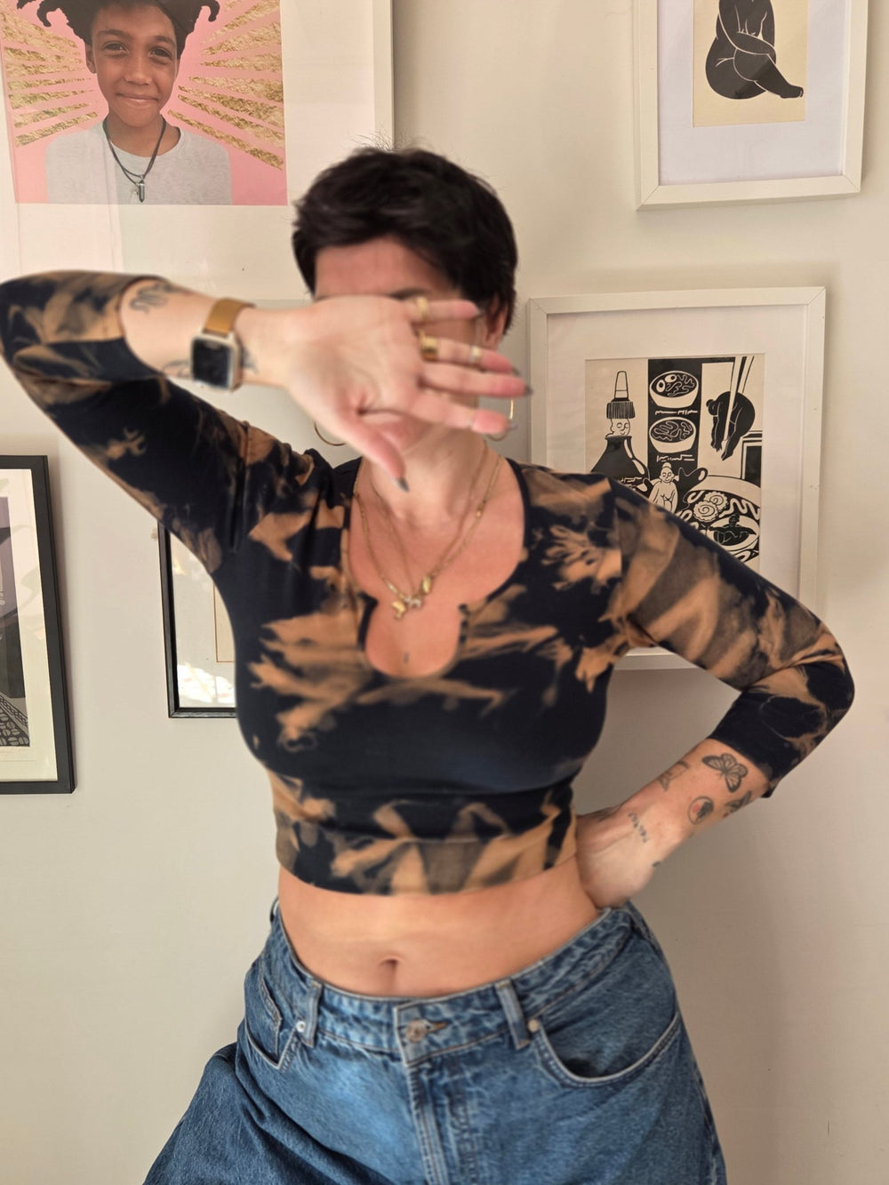 U Front Crop Top with sleeves in Acid Wash - Manners London