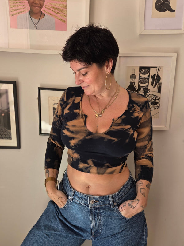 U Front Crop Top with sleeves in Acid Wash - Manners London