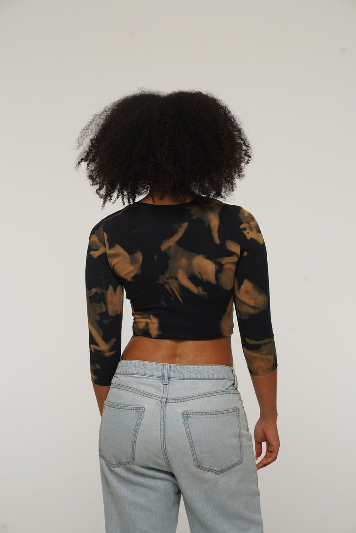 U Front Crop Top with sleeves in Acid Wash - Manners London