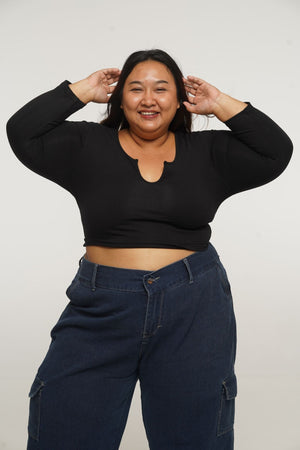 U Front Crop Top with sleeves in Black - Manners London